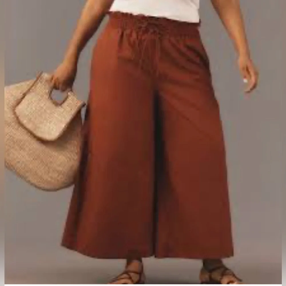 Anthropologie Petite Linen Blend Wide Leg Pants - Picture 2 of 4